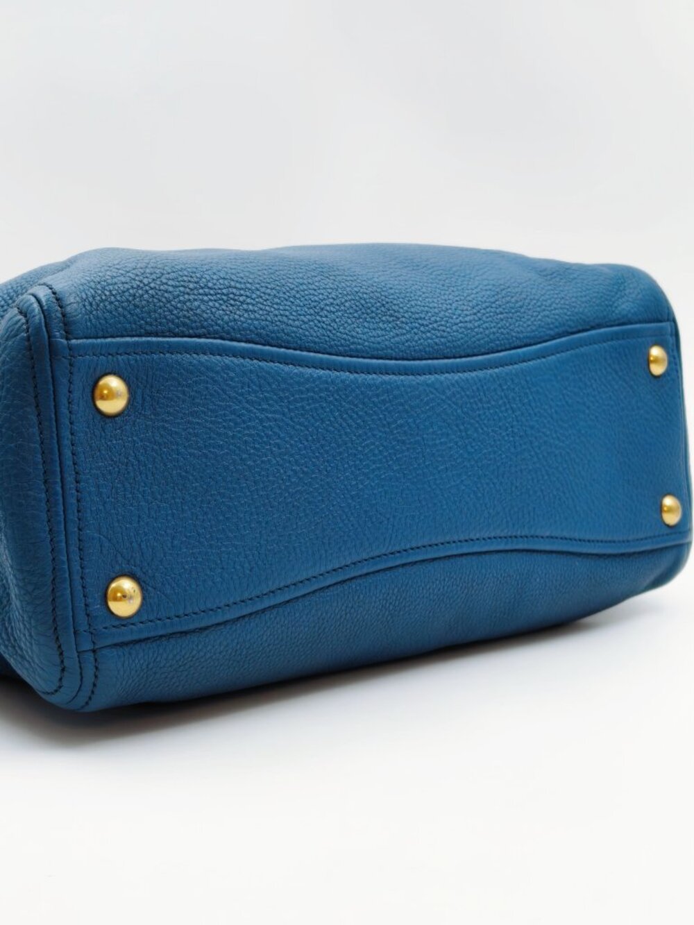 Miu Miu Blue Pebbled Leather Tote Shoulder Bag Gold Hardware - Picture 6 of 15